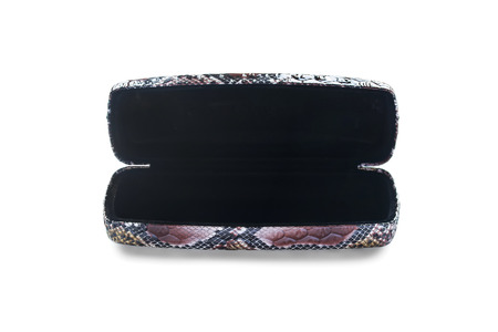 Empty opened eyeglass case on white backgroundの写真素材