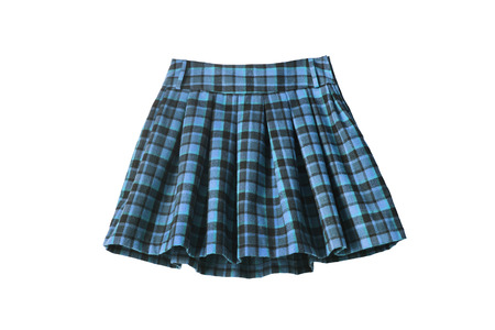 Plaid blue wool uniform skirt isolated over whiteの写真素材