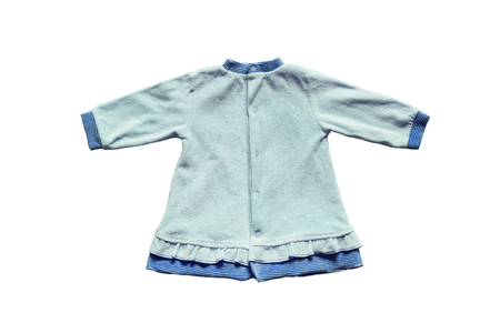Blue terry cloth baby dress on white backgroundの写真素材