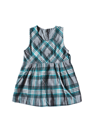 Plaid baby sleeveless dress on white backgroundの写真素材