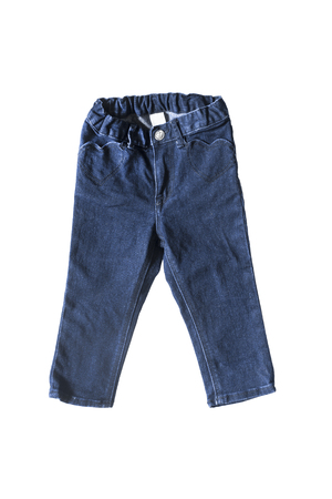Baby blue jeans on white backgroundの写真素材