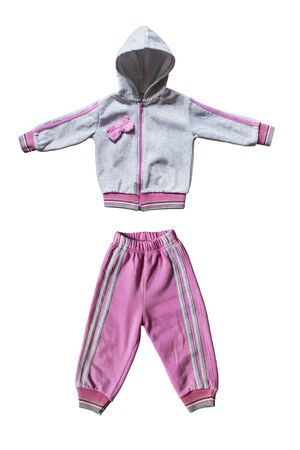 Pink and gray girl sport suit on white backgroundの写真素材