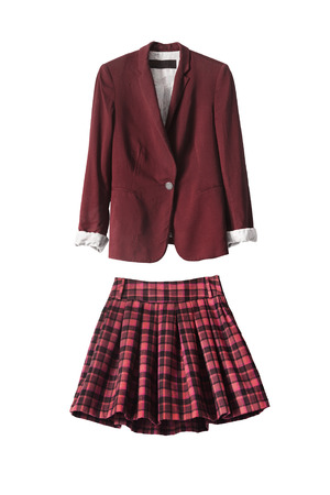 Red female uniform suit on white backgroundの写真素材