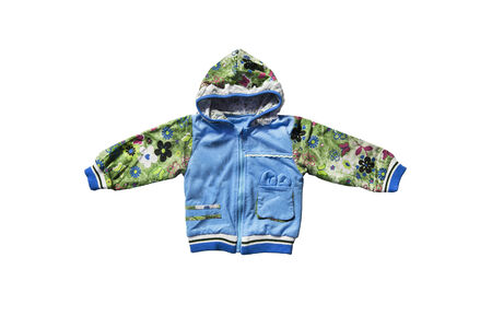 Baby jacket with a hood isolated over whiteの写真素材