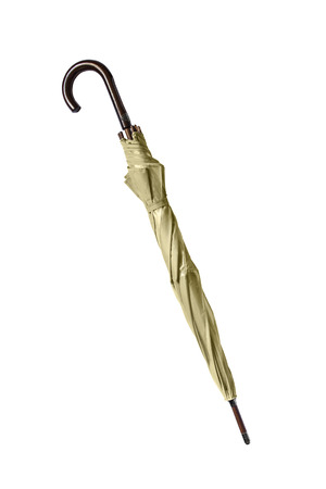 Elegant beige umbrella cane isolated over whiteの写真素材