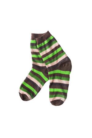Pair of striped socks isolated over whiteの写真素材