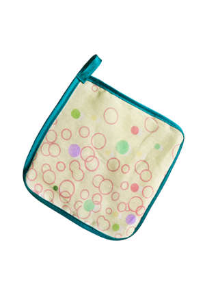 Textile kitchen potholder on white backgroundの写真素材