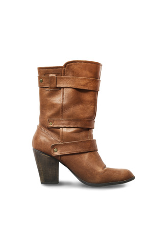 Orange leather western boot on white backgroundの写真素材