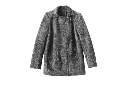 Wool gray zipped coat isolated over whiteの写真素材
