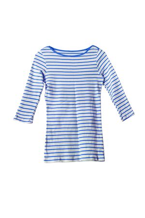 Blue striped pullover on white backgroundの写真素材