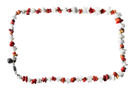 Red and white beads as a frame on white backgroundの写真素材