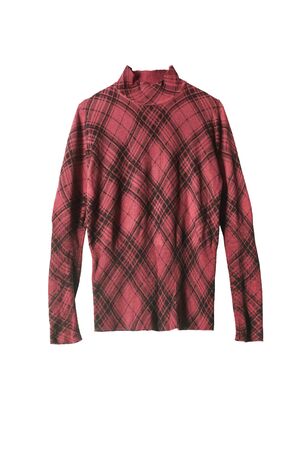 Red tartan sweater isolated over whiteの写真素材