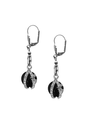 Black onyx earrings with diamonds on white backgroundの写真素材