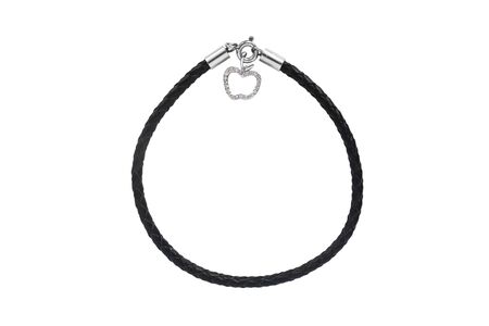 Black leather bracelet with crystals isolated over whiteの写真素材