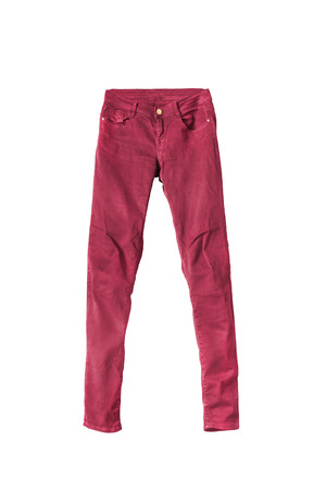 Red bright jeans isolated over whiteの写真素材