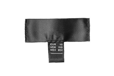 Black silk size label on white backgroundの写真素材