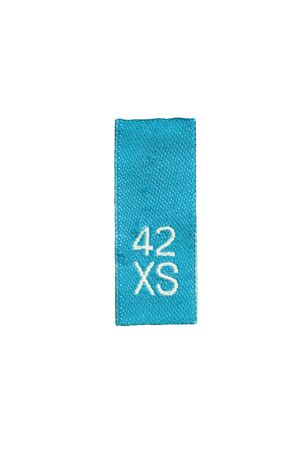 Blue XS size label isolated over whiteの写真素材