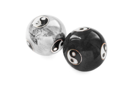Black and white zen balls on white backgroundの写真素材