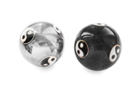 Black and white zen balls on white backgroundの写真素材