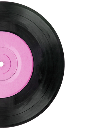 Vinyl disc with pink label on white backgroundの写真素材