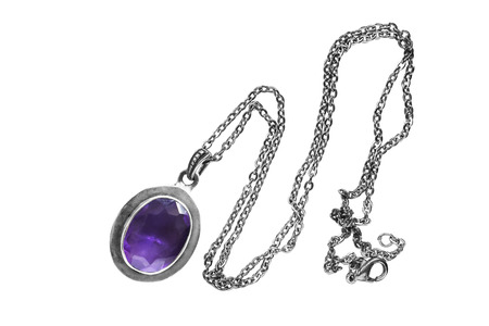 Vintage amethyst pendant on white backgroundの写真素材