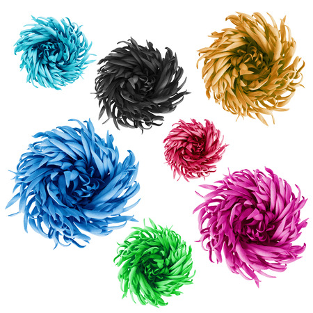 Set of colorful synthetic flowers on white backgroundの写真素材