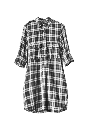Black and white plaid tunic isolated over whiteの写真素材