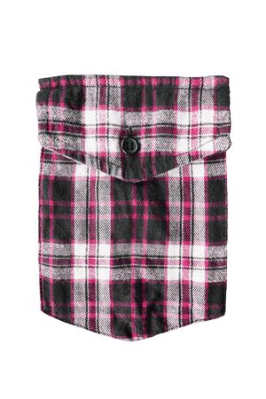 Pink plaid buttoned pocket on white backgroundの写真素材