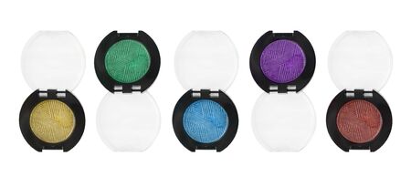 Group of colorful powder eyeshadows on white backgroundの写真素材