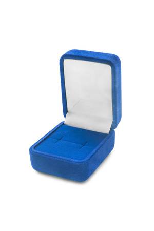 Empty blue jewel box isolated over whiteの写真素材