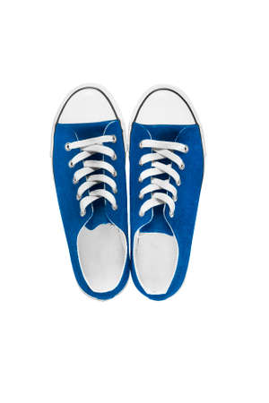 Blue classic gumshoes on white backgroundの写真素材