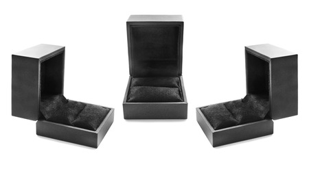 Group of three black jewel boxes on white backgroundの写真素材