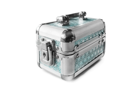 Metal locked chest on white backgroundの写真素材