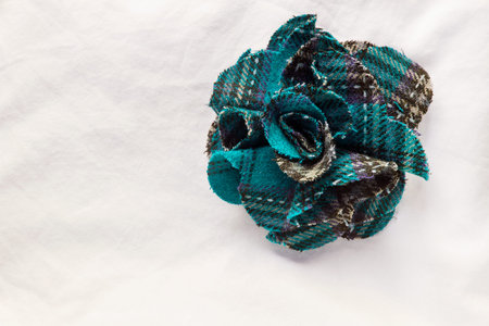 Textile flower on white blank cloth as a backgroundの写真素材