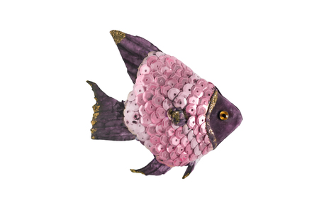 Pink toy fish isolated over whiteの写真素材