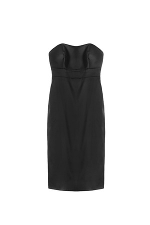 Basic black silk dress on white backgroundの写真素材