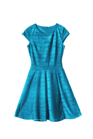 Blue lacy dress on white backgroundの写真素材