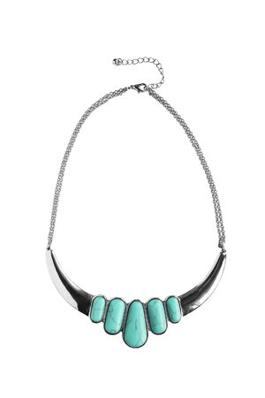 Silver necklace with turquoise isolated over whiteの写真素材