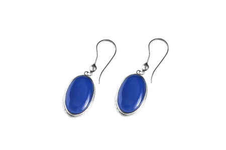Vintage sapphire earrings on white backgroundの写真素材