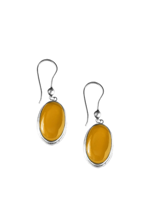 Elegant amber silver earrings on white backgroundの写真素材