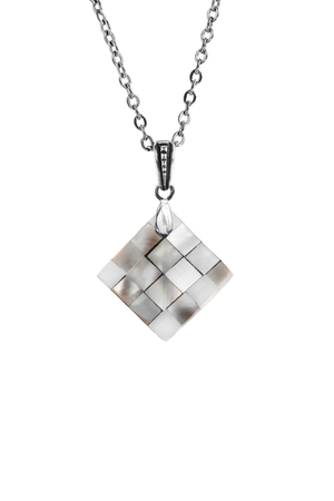 Nacre chess pendant on a chain isolated over whiteの写真素材