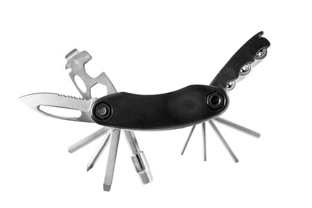 Black pocket knife on white background