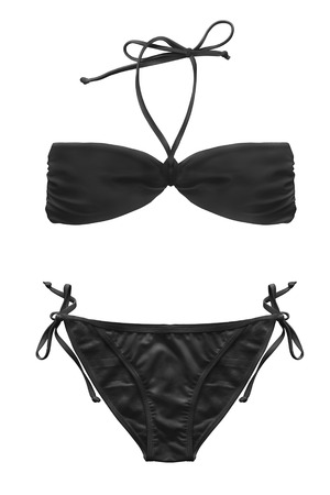 Black bikini with laces on white backgroundの写真素材