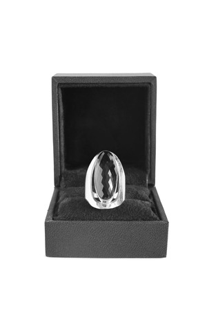 Black onyx silver ring in black box isolated over whiteの写真素材