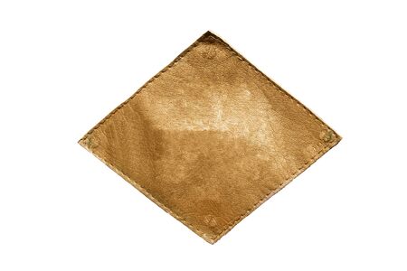 Blank brown leather clothes label on white backgroundの写真素材
