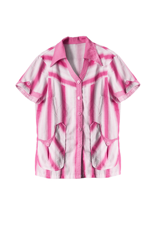 Pink short sleeves shirt on white backgroundの写真素材