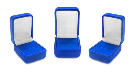 Group of blue empty jewel boxes on white backgroundの写真素材