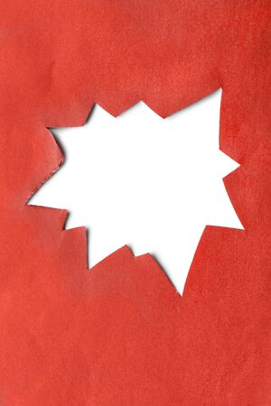 Blank speech bubble in red paper as a backgroundの写真素材