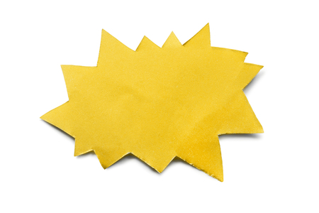 Yellow paper speech bubble on white backgroundの写真素材