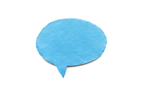 Blue paper speech bubble isolated over whiteの写真素材